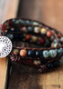Boho Bracelet, 3 Layers Leather Wrap Bracelet, 6 mm Stones
